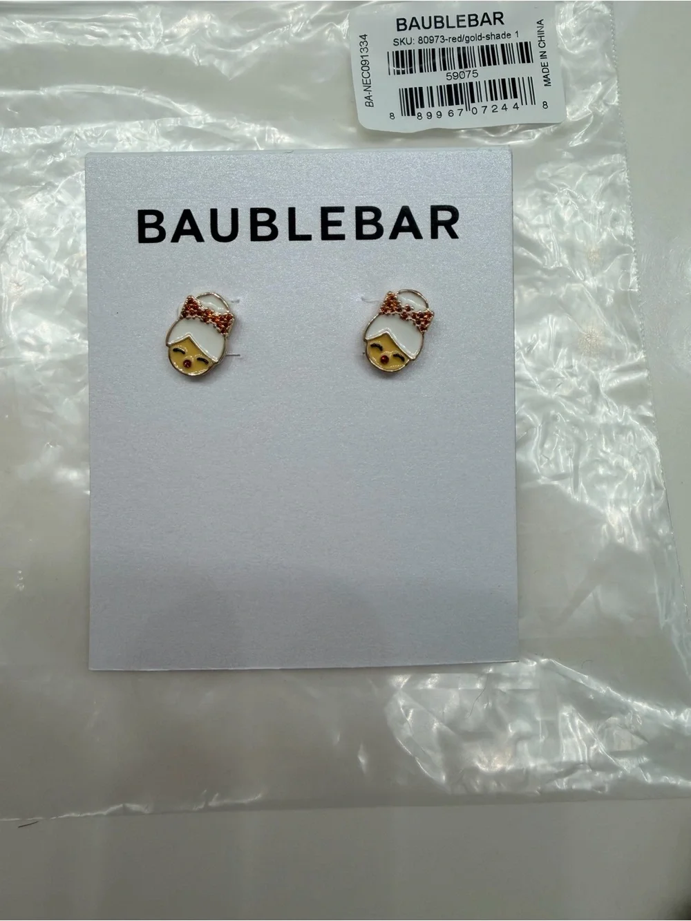 BaubleBar Mrs Claus Stud Earrings - Red Bow Accent